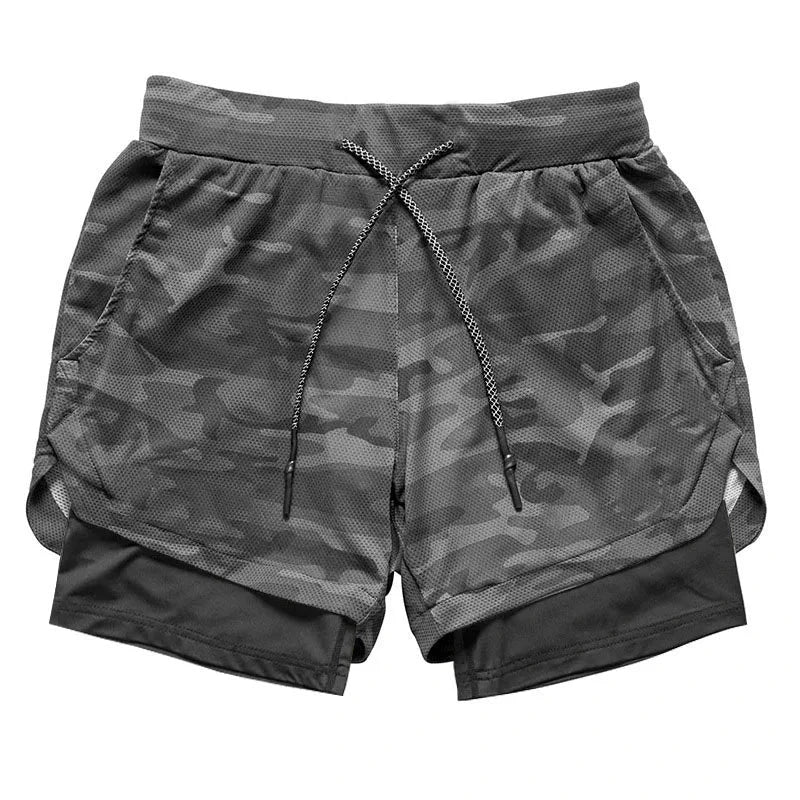Men’s 2-in-1 Camo Running Shorts — Quick-Dry Gym Fitness Training Shorts with Inner Compression Layer for Summer Workouts